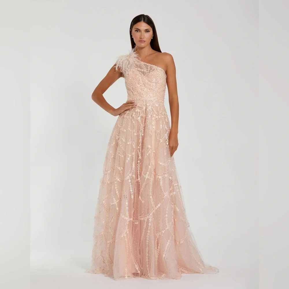 NWT $798 MAC DUGGAL Embellished One Shoulder A Line Gown DRESS MAXI 20389